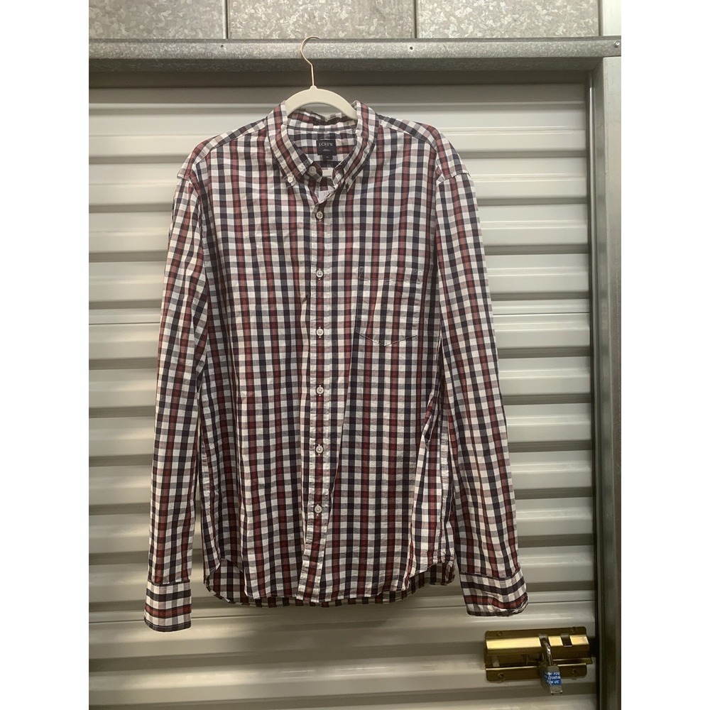 NWT J. Crew Plaid Red White Blue Men's XL Slim Fit 100% Cotton Shirt